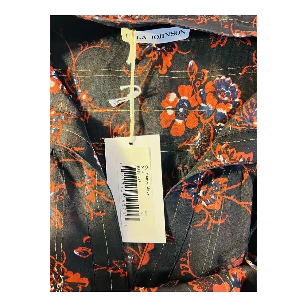 Ulla Johnson Constance Noir Floral Metallic Silk Blouse NWT Size 0